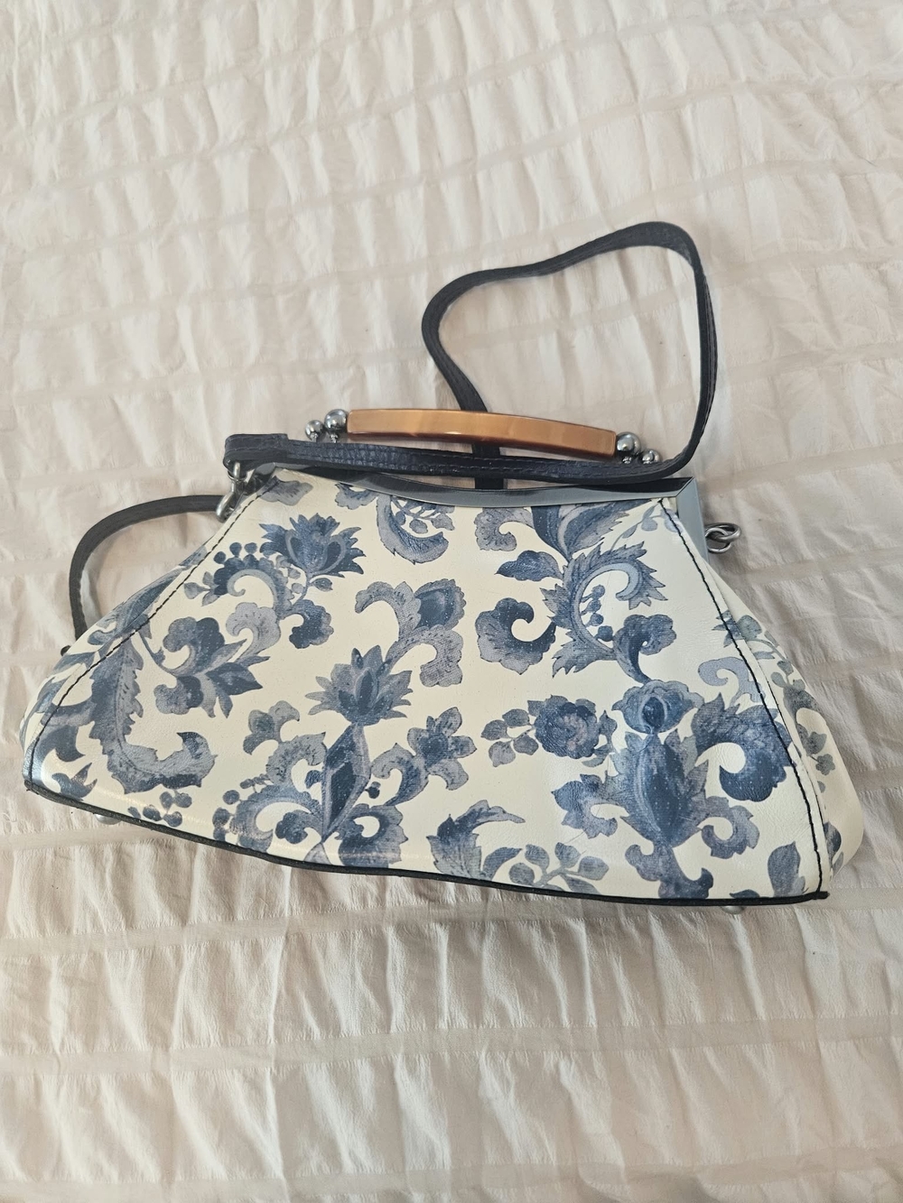 Patricia Nash Blue & White Floral Frame Crossbody